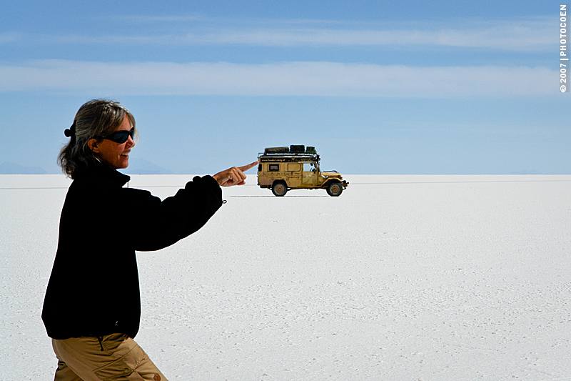 Driving on Salar de Uyuni in Bolivia