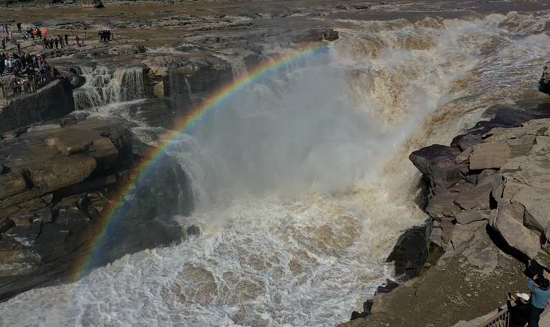 Rainbow creates halo over Hukou Waterfall